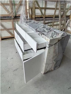 Cabinet  Furniture With Elephant White Marble Top