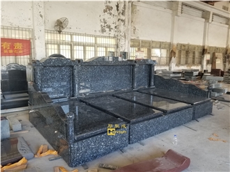 Blue Pearl Granite Large Family Asian Tombstone For 4 Person