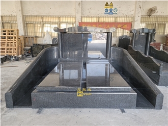 Dark Gery Granite 2 Person Asian Style Tombstone