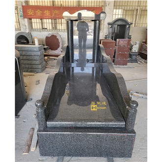 Dark Grey Granite Temple Design Asian Gravestone