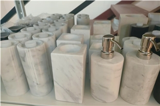 Volakas White Marble Bathroom Accessories, Soap Dispensers, Toothbrush Holders