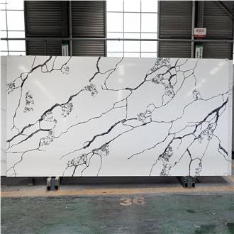 White Engineered Quartz Stone Slabs Artificial Calacatta