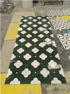 Taiwan Green And Ariston White Marble Waterjet Cut Inlay Medallion