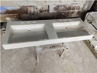 Double-Basin Integrated White Marble Commercial Vanity Top