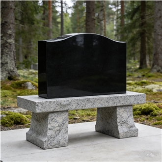 Black Granite Headstone With Bench