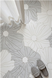 White Marble Water-Jet Inlay Bathroom Floor And Wall Mosaic Tiles