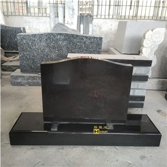Black Granite Saddle Top Headstone Straight Base