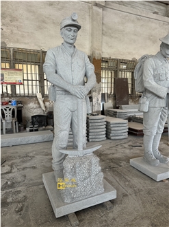 Light Gery Granite 1.8 Meter Height Miner Human Sculpture