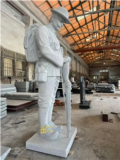 Light Gery Granite Hand Carved 70" Height Soldier Statue