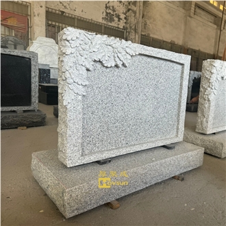 Light Grey Granite Carved Headstone