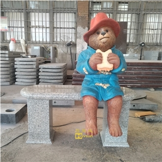Light Grey Granite Garden Bench With Paddington Bear