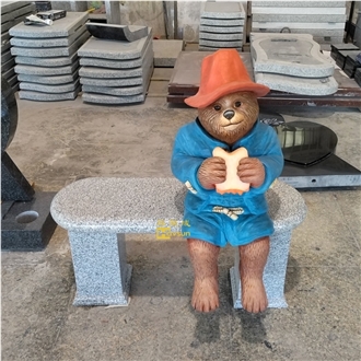 Light Grey Granite Paddington Bear Monumental Bench