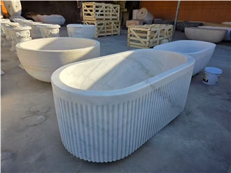 Natural Stone Snow Flake White Marble Bathtub