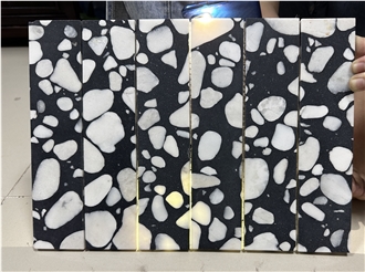 Black White Grain Terrazzo Mosaic Tiles