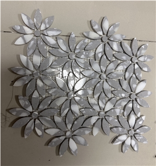 Daisy Field Flower Waterjet-Cut Mixed Subway Mosaic Tiles