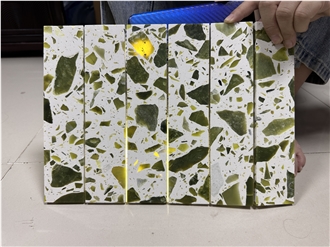 Dark Green Onyx Granule Translucent Terrazzo Mosaic Tiles