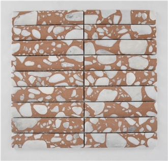 Red Fluted Terrazzo Mosaic Convex Backsplash Mosaic