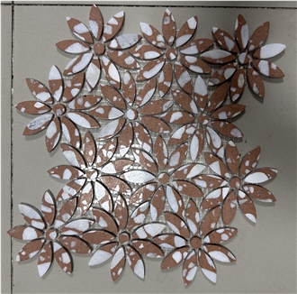 Red Terrazzo Daisy Flower Bathroom Mosaic Tiles