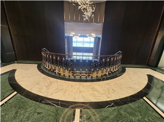 Verde Guatemala & Volakas & Black Marble Waterjet Cut Pattern Floor Tiles