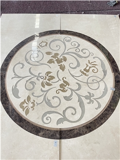 Flower Pattern Inlay Marble Swarovski Silver Crystal Waterjet Medallions