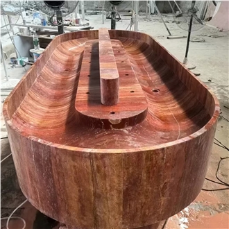 Honed Iran Azarshahr Red Travertine Oval Basin For Bathroom