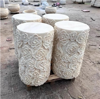 Chinese White Marble Carved Column