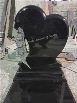 Absolute Black Granite Engraved Heart Monument
