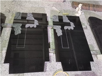Black Granite Engraved Cross Tombstone
