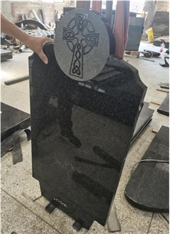 Black Granite Engraved Gravestone With Cross