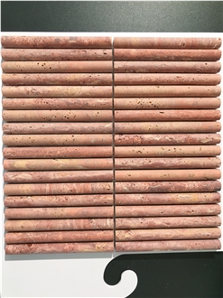 Red Travertine Honed Flute Mosaic Tiles For Wall