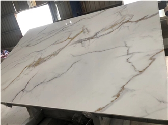 Well Crafted Artificial Calacatta White Nano Stone Slabs