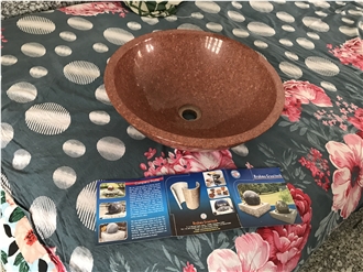 Indian Lakha Red Granite Stone Wash  Basin