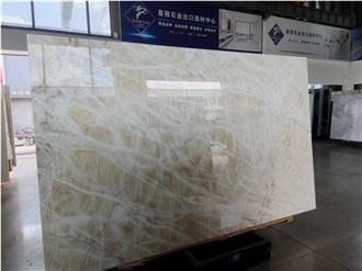 Beige Onyx Slabs Lighted Walls Tone Tile