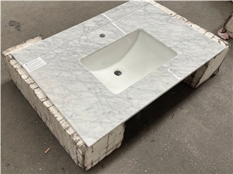 37 Inch Carrara White Vanity Top Undermount Sink  Bath Top