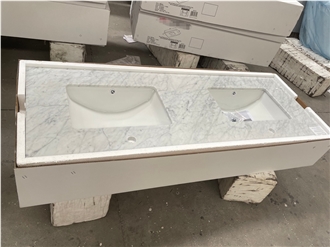 61 Inch Carrara White Marble Double Sink Bath Top