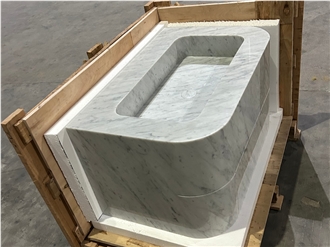 Carrara White Marble Integrated Sink Seamless Bath Top