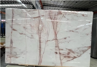 White Jade With Red Lines Marble Slab Tiles