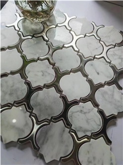 Bianco Carrara Marble Lantern Shape Arabesque Mosaic Tiles