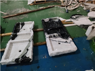 China Panda White Marble Rectangle Wash Basin For Bathroom