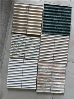 Fluted Curved Linear Strips Marble Mosaic Tiles For Wall