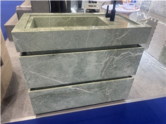 Green Marble Rectangle Integrated Drawer Vanity With Basin