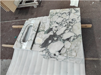 Honed Calacatta Verde Monet Marble Solid Block Coffee Table