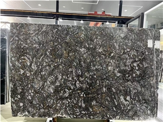 Honed Kozmus Granite Golden Highlights Dark Black Slabs