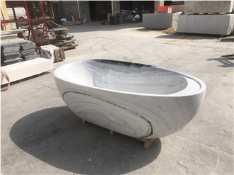 Honed Panda White Marble Freestanding Oval Bathtub