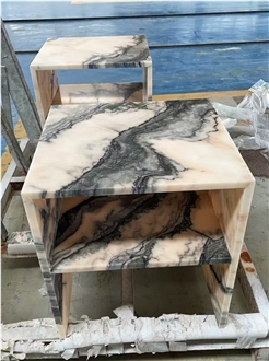 Honed Square Pink Rosa Portogallo Marble Open Side Table