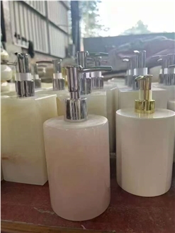 Luxury Natural Persian Pink Onyx Cylindrical Soap Dispenser