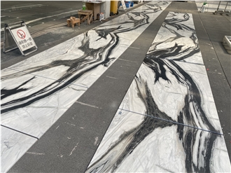 Matt Matched China Panda White Black Veins Marble Slabs
