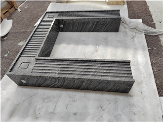 Modern Black Wooden Marble Contemporary Linear Fireplace
