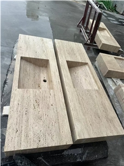 Natural Beige & Red Travertine Rectangular Sink Vanity Top