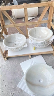 Polished China Oriental White Marble Round Wash Basins